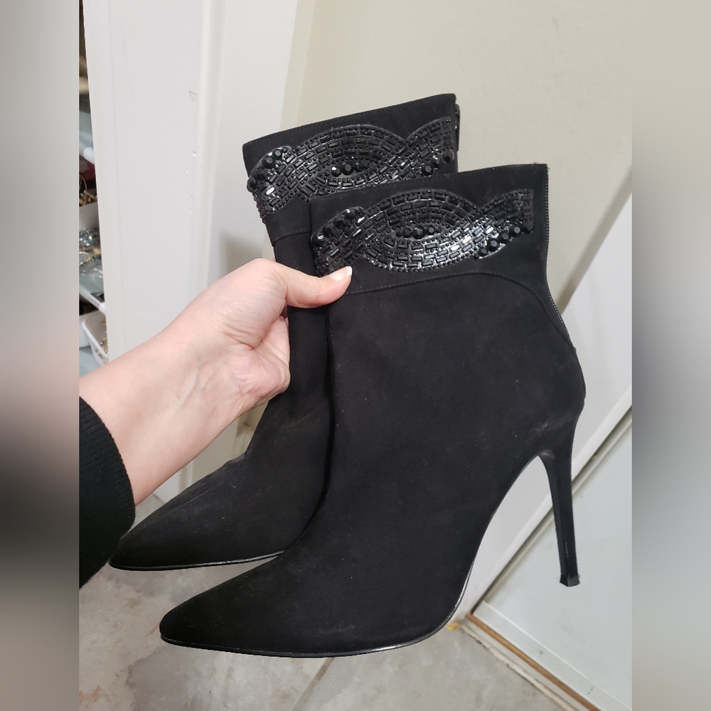 Nina New Black Beaded Heeled Boots